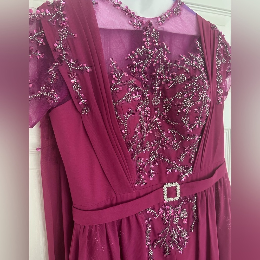 Prom jumpsuit plum purple Beadwork georgette